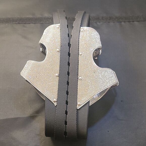 BRAND NEW GUESS GLASS STONES RHINESTONE SLIDE SANDALS - Picture 8 of 16